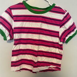 Pilcro Pink, White & Green Striped Short Sleeve Tee